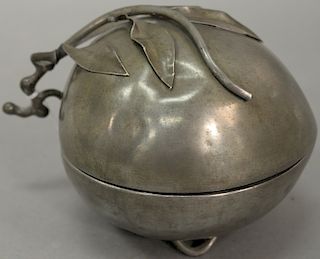 Large Chinese pewter peach form box. height 5 1/2 inches, length 8 inches   Provenance: Estate of Peggy & David Rockefeller havi...