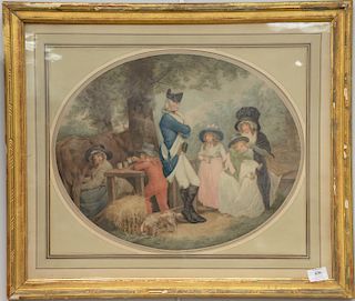 Pair of Francois David Soiron (1748-1813), stipple engravings in color, "A Picnic" and "St. James Park", written on verso: This pict...