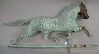 Ethan Allen copper running horse weathervane with zinc head. horse: length 41 1/2 inches, height 21 1/2 inches   Provenance: Est...
