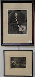 Two Timothy Cole engravings on tissue paper including John D. Rockefeller, signed by John D. Rockefeller (sight size: 12 1/4" x 9 1/...
