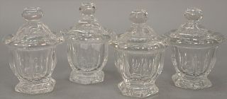 Set of four Baccarat crystal covered condiment jars. height 4 1/4 inches