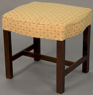 George II mahogany footstool with shaped upholstered top on squared legs with H stretcher, late 18th/early 19th century. height 19 i...
