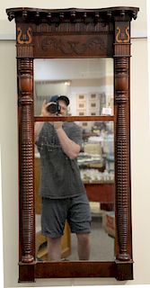 Federal style mahogany two part mirror, 45" x 20"   Provenance: Estate of Peggy & David Rockefeller having stamp/label.