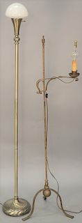 Lot of five floor lamps, three matching brushed nickel (one missing shade) and two brass. brushed nickel: height 68 inches   Pro...