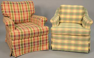 Two plaid upholstered easy chairs. 

Provenance: Estate of Peggy & David Rockefeller having stamp/label.