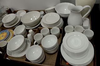 Eight tray lots containing a set of Threshold Indonesia porcelain dinner set, Thomson Pottery China set, Crate and Barrel, The Sweet...