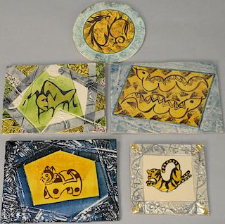 Saichi Matsumoto group of five ceramic plaques "The Year of the Ox", in fitted boxes with a thank you letter To Mr. Matsumoto from D...
