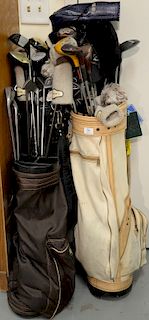 Two sets of vintage golf clubs, complete with bags. 

Provenance: Estate of Peggy & David Rockefeller having stamp/label.