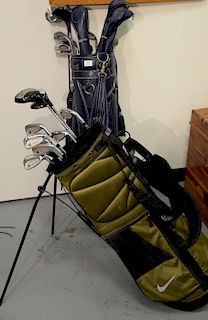 Two sets of golf clubs complete with bags including a Mitsubishi "Verdict" and a Ping "Karsten I"   Provenance: Estate of Peggy...