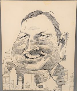 David Levine (1926-2009), pen ink on paper, caricature portrait, signed and dated lower left: D. Levine 74', 14" x 11"   Provena...