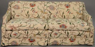 Crewel work upholstered sofa with pull out bed. length 71 inches. 

Provenance: Estate of Peggy & David Rockefeller having stamp/label.