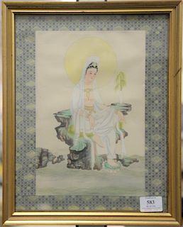 Three framed pieces to include a painted on silk of an elephant, having original "Collection of David Rockefeller" inventory label o...