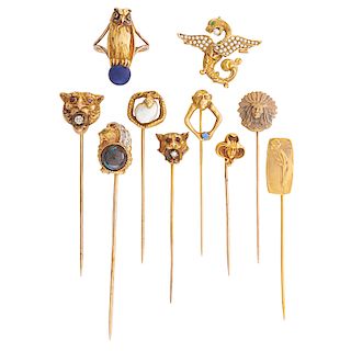 COLLECTION OF ANTIQUE YELLOW GOLD PINS & RING