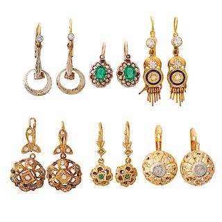 COLLECTION OF GEM-SET YELLOW GOLD DROP EARRINGS