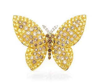 An 18 Karat Yellow Gold, Colored Diamond and Diamond Butterfly Brooch, 8.70 dwts.