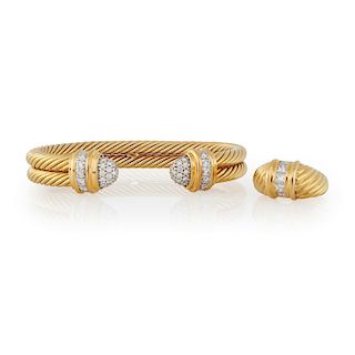 DAVID YURMAN DIAMOND & YELLOW GOLD CABLE BRACELET & RING