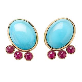 PALOMA PICASSO, TIFFANY & CO. TURQUOISE & RUBY EARRINGS