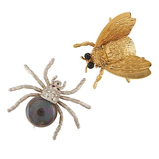 GEM-SET GOLD INSECT BROOCHES
