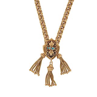 VICTORIAN REVIVAL YELLOW GOLD SLIDE CHARM NECKLACE