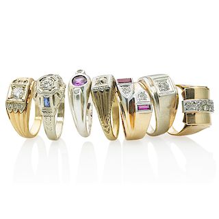 GROUP OF DIAMOND OR GEM SET YELLOW OR WHITE GOLD RINGS