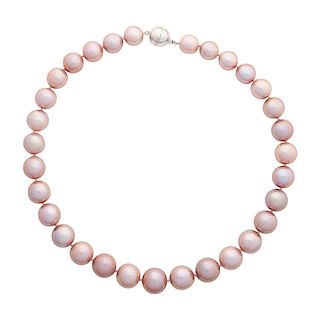 PINK SOUTH SEA PEARL, DIAMOND & WHITE GOLD NECKLACE