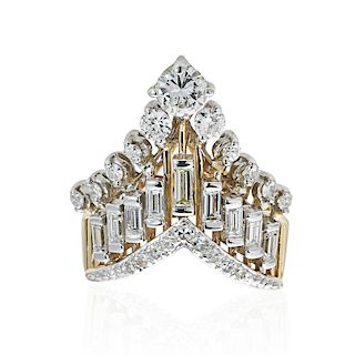 DIAMOND & YELLOW GOLD TIARA MOTIF RING