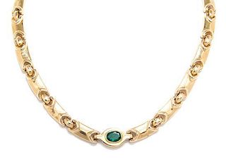 A 14 Karat Yellow Gold and Emerald Necklace, 31.90 dwts.