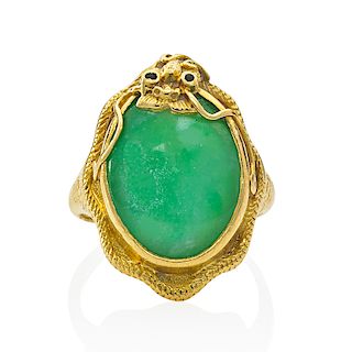 "A" JADE & YELLOW GOLD RING