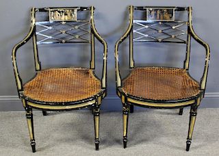 Pair of Regency Lacquered and Gilt Decorated