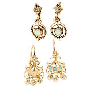VICTORIAN REVIVAL STYLE GEM SET YELLOW GOLD EARRINGS