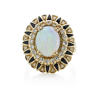 VICTORIAN REVIVAL OPAL & DIAMOND YELLOW GOLD RING