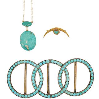 ARTS & CRAFTS TURQUOISE YELLOW GOLD OR SILVER JEWELRY