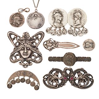 ELEVEN PIECES OF AMERICAN SILVER JEWELRY, CA. 1900