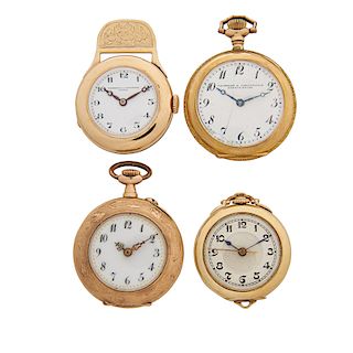 GROUP OF LADY'S YELLOW GOLD POCKET WATCHES
