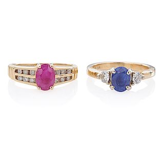 SAPPHIRE OR RUBY DIAMOND & YELLOW GOLD RINGS