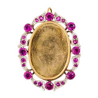 RUBY & YELLOW GOLD PENDANT BROOCH FRAME