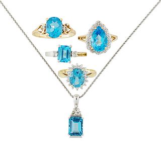 "BLUE TOPAZ" DIAMOND & GOLD JEWELRY