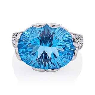 BLUE ZIRCON, DIAMOND & WHITE GOLD RING