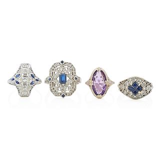 SAPPHIRE OR AMETHYST WHITE GOLD RINGS, INCL. DIAMONDS