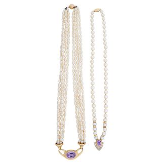 PEARL, AMETHYST & GOLD NECKLACES