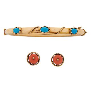 TURQUOISE OR CORAL & GOLD BRACELET OR EARRINGS