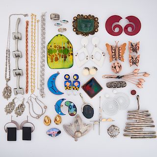 COLLECTION OF MODERNIST SILVER & COSTUME JEWELRY
