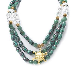 A Vermeil, Aventurine, Chrysocolla, and Crystal Bead Necklace, Tony Duquette,