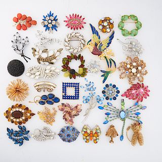 COLLECTION OF COLORFUL COSTUME BROOCHES