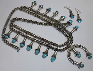 JEWELRY. Signed Squash Blossom Necklace & Earrings