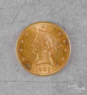 U.S. 1902 ten dollar Liberty Head gold coin