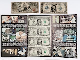 Sheet of four uncut one dollar bills