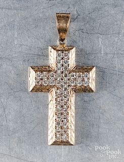 10K yellow gold and zirconia cross pendant