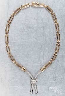 14K gold and diamond necklace, 24.6 dwt.