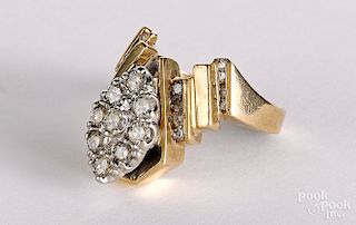 10K yellow gold and diamond cluster ring, 5.8 dwt.